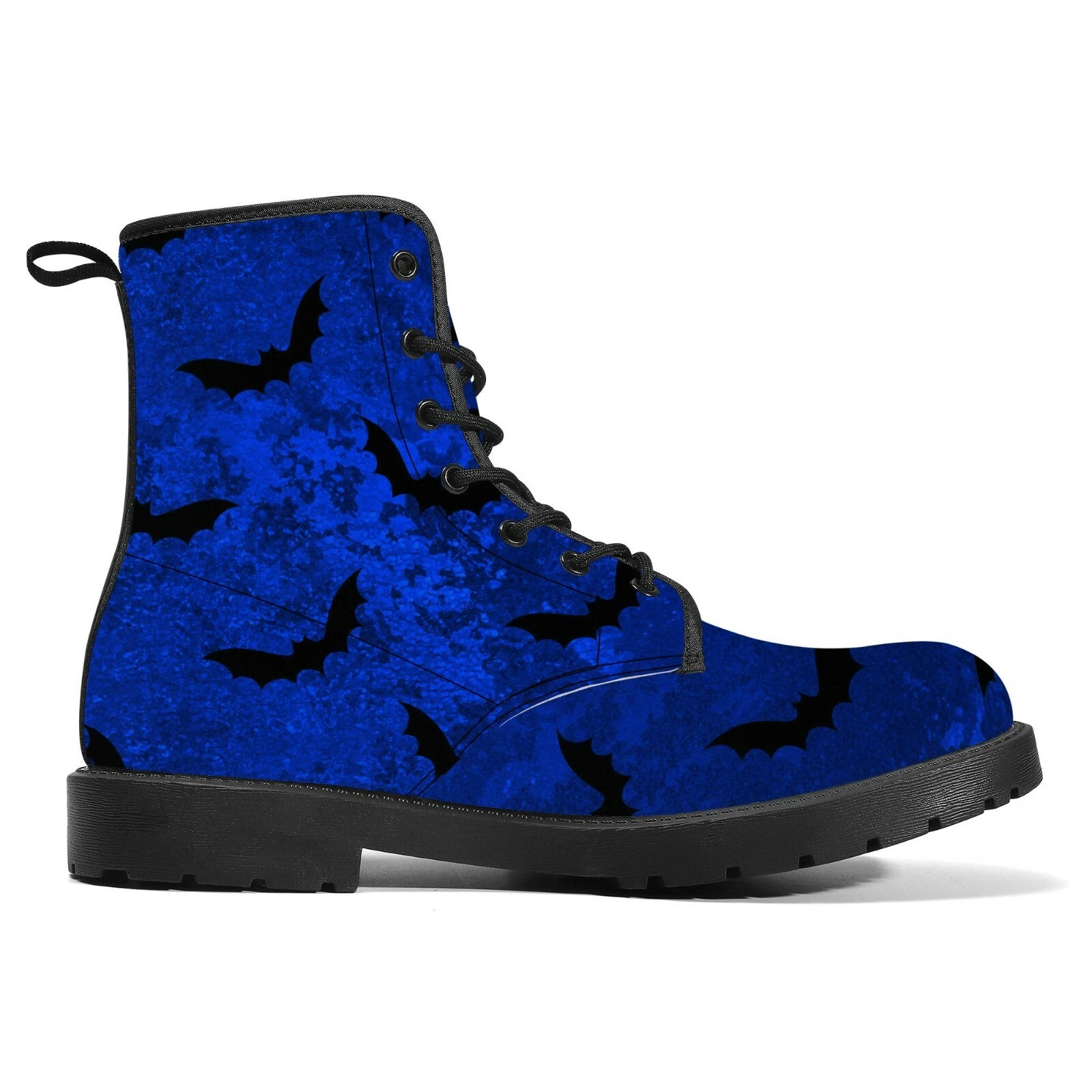 Gothic Royal Blue Bat Canvas Boots for Winter and Halloween