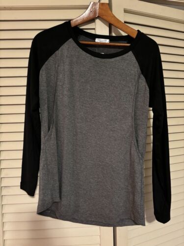 NWT Ekouaer Shirt Women's Breastfeeding Size S Black Gray Long Sleeve Round Neck
