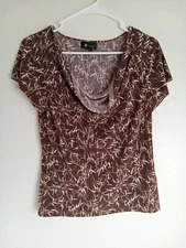 AB Studio Short Sleeve Women's Brown Blouse Small
