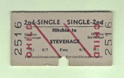 British Railways Ticket - BR(E) 2nd Child Single - Hitchin to Stevenage - 1965