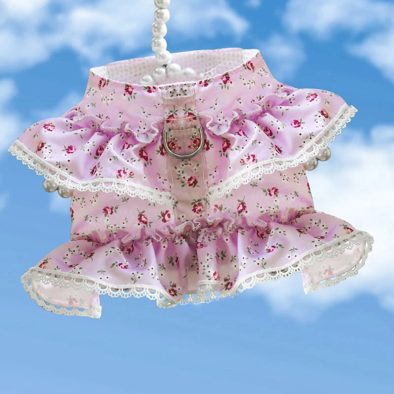 Dog Harness With Leash Adjustable Soft Padded Pet Vest Flower Lace For Small