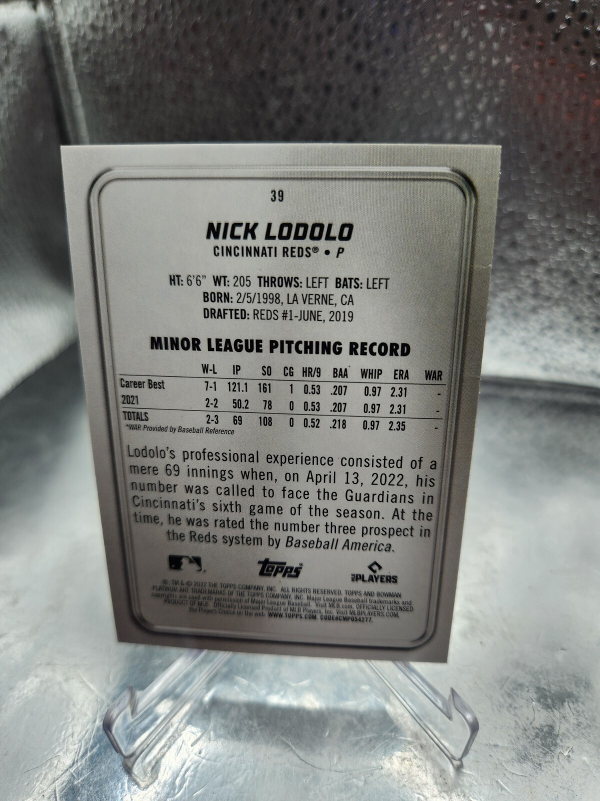 2022 Bowman Platinum Nick Lodolo Ice Foil RC