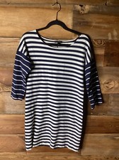 J. CREW Stripe Shift Dress Ponte Knit 100% Cotton XS Small Navy White 3/4 Sleeve