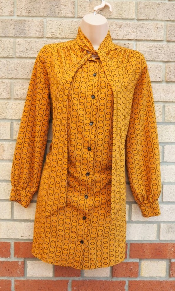 PRIMARK WINTER YELLOW BLACK BUTTONED TIE NECK SHIFT SHIRT MINI