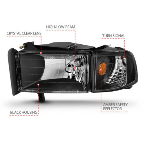Juego de faros de cristal Anzo USA 111067 se adapta a 94-02 Ram 1500 Ram 2500 Ram 3500 - Imagen 8 de 10