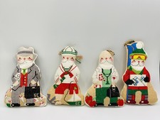 Santa Clause (4) Handmade Cross Stitched Christmas Ornaments Decorations