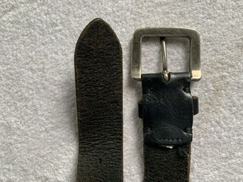 American Eagle Outfitters Belt Men 34-35 Heavy Genuine Leather Black Silver AEO - Picture 3 of 9