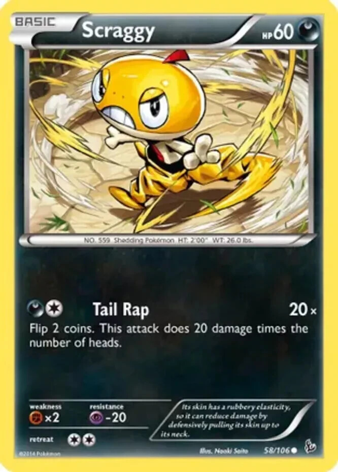 Scraggy 58/106 Flashfire Reverse Holo Common Light Play Pokemon DNA GAMES