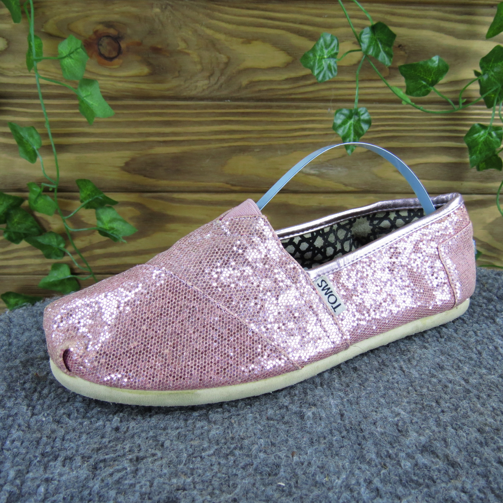 SAOLA TOMS scarpa donna 7 5 rosa slip on glitter suola piatta casual scintillante dichiarazione