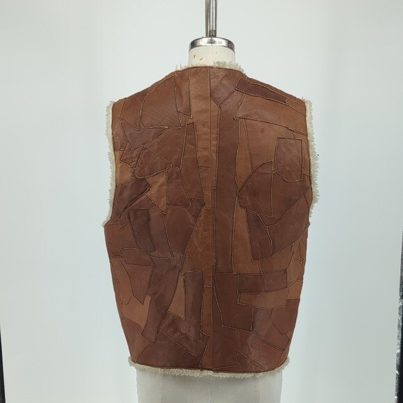 Men's Patchwork Shearling Lining Leather Vest Bro… - image 2