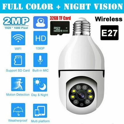 360° 1080P IP E27 Light Bulb Camera Wi-Fi IR Night Smart Home Wireless Security