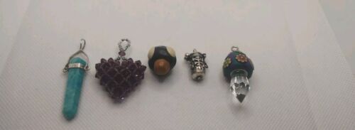 5 Pendants, Clay Mushroom, Capsule, Wood, Purple Crystal, Amazonite 925 Silver - Picture 3 of 10