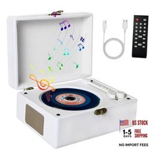 Portable CD Player for Home Premium protein leather Bluetooth Retro White