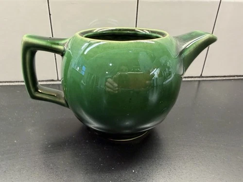 Vintage 1940’s McCoy Green Individual Teapot Art Deco Rings NO LID