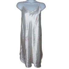 Vintage Secret Treasures Satin Slip Nightgown L White Pink Floral Knee Length