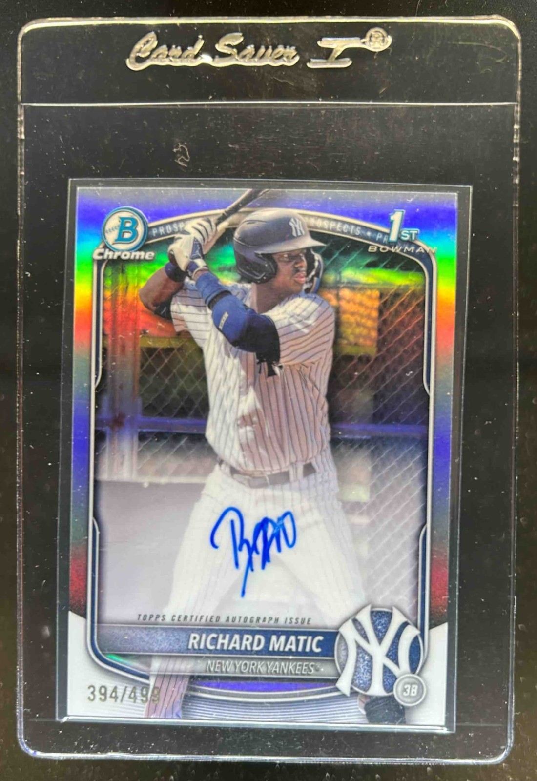 2025 Bowman Richard Matic Chrome Auto Refractor 1st Prospect #394/499 Yankees