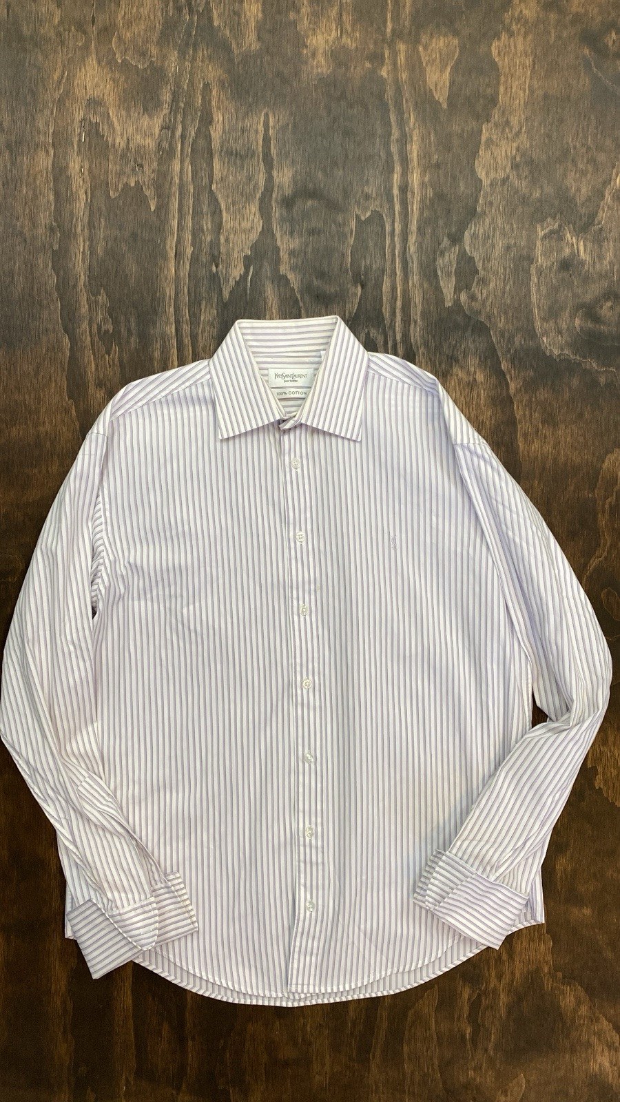 Camicia elegante Yves Saint Laurent cotone lavanda righe polsino francese 40 41 16