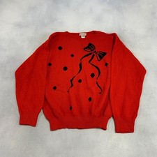 Vintage Knitted Jumper Cute Bow Patterned Knit Sweater Women's L