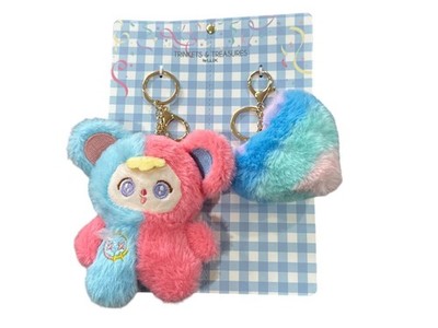 Trinkets & Treasures Plush Bear & Heart Keychain Set Multicolor Cute & Fluffy Ac