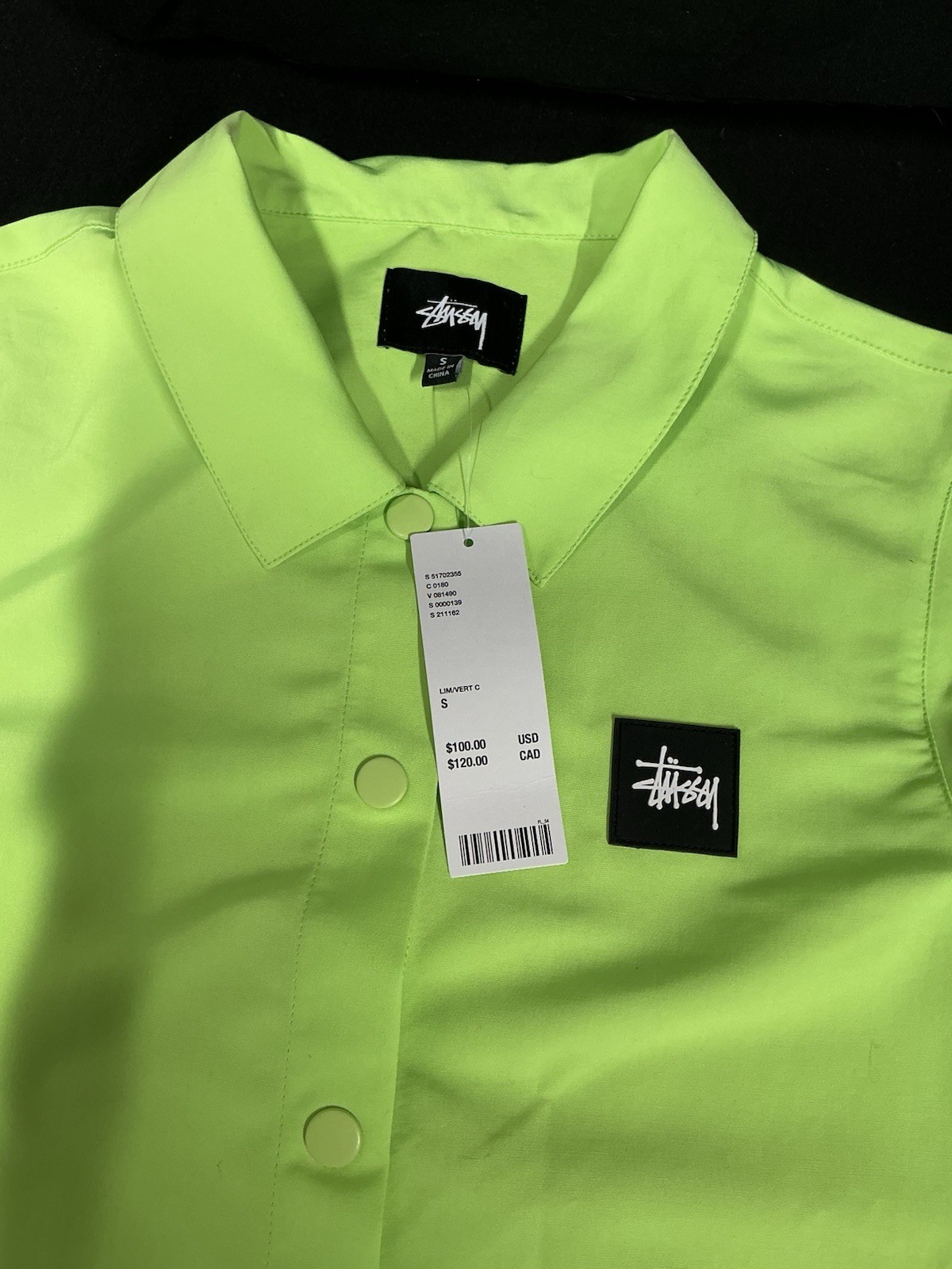 NWT Stussy Nomi House Dress Light Neon Green Stussy Logo Snap Closure Size Small thumbnail 5