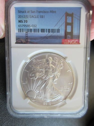 2012-(S) Silver Eagle $1 MS 70 NGC Struck at San Francisco Bridge Label