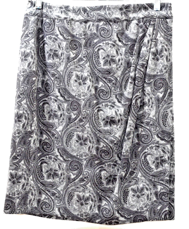 Talbots Skirt Size 6 Small Wool Blend Lined Black Paisley Print Pencil Wrap  - Image 2 of 4