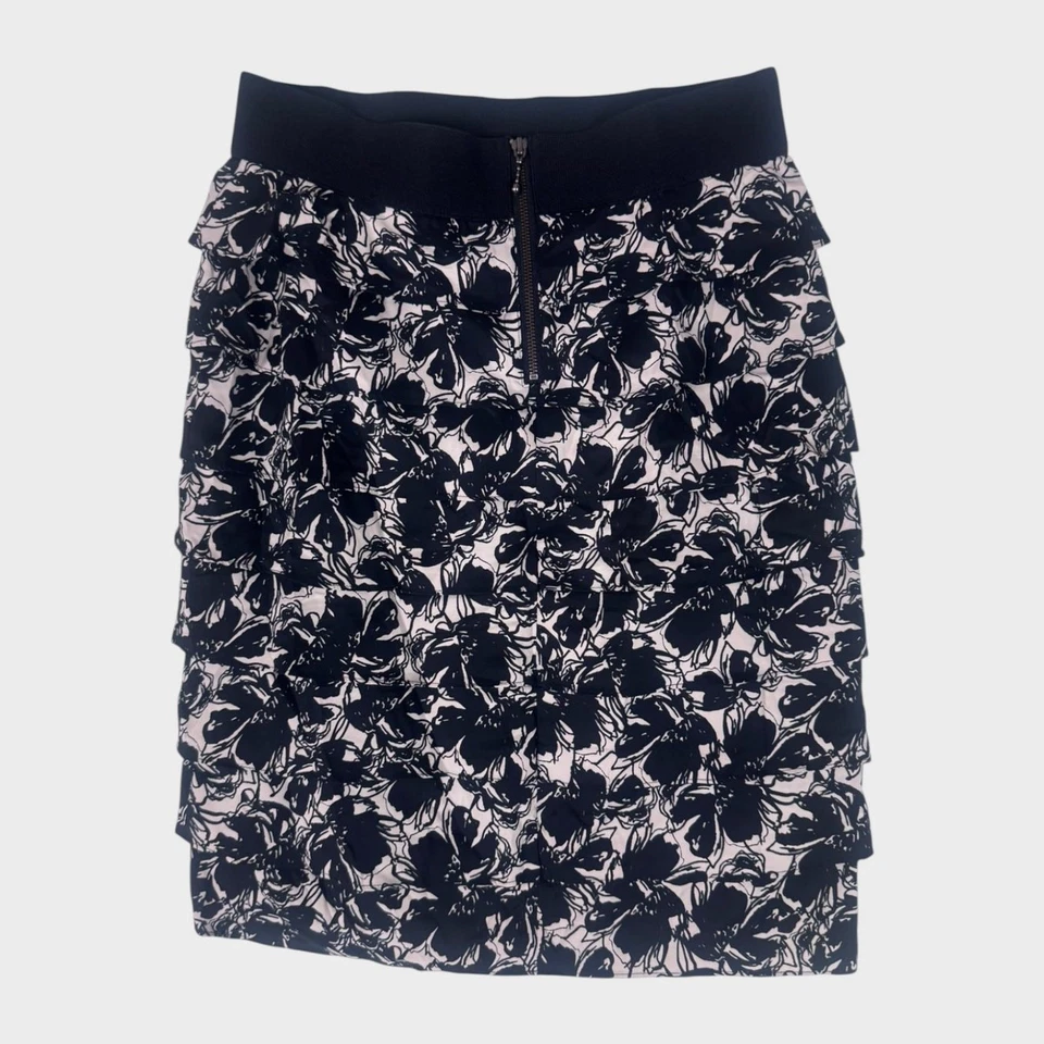 Falda lápiz Alfani para mujer talla 10 negra blanca floral en capas cremallera trasera  Foto 4 de 4