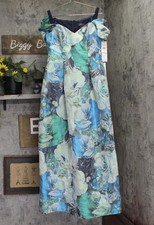 Aidan Mattox by Adrianna Papell Floral Jacquard Pleated Gown Dress Blue Multi 10