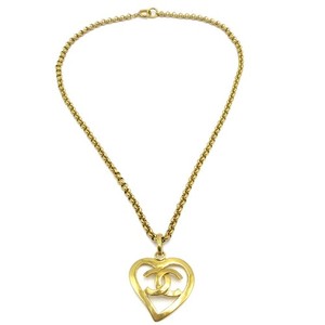 Authentic Chanel Cc Heart Pendant Metal Gold Gold_Plated Necklace Jewelry