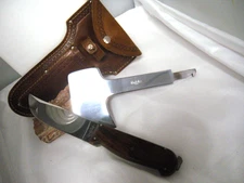 RARE KINFOLKS INTERCHANGEABLE HATCHET & FIXED BLADE KNIFE w/  SHEATH MINTY 1940s