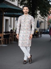 Multicolor Printed Traditional Men's Kurta Pajama Set  Cultural Wear for Men