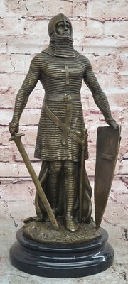 Exquisite European Mid Century Casting Bronze Knight Statue Sculpture Artwork