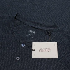 Orchard & Broome NWT Norfolk Short Sleeve Henley T-Shirt Size S in Blue Stripes