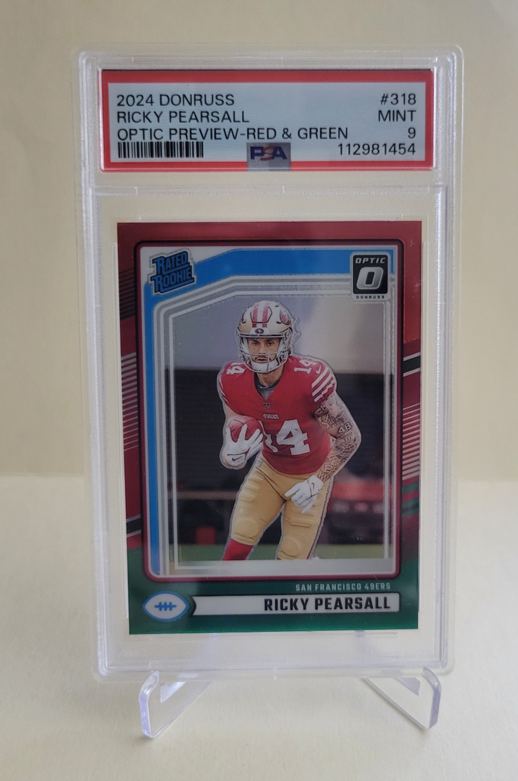 2024 PANINI DONRUSS RICKY PEARSALL OPTIC PREVIEW RED & GREEN RC #318 PSA 9