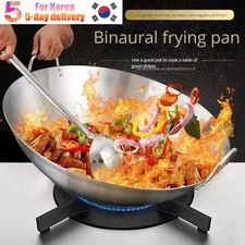 Stainless Steel Wok Pan Stir Fry Woks Stir-fry Pans Heavy Bottom Frying Pan