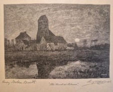 HENRY WOLF  signed wood engraving OLD CHURCH at NARBONNE af HENRY GOLDEN DEARTH