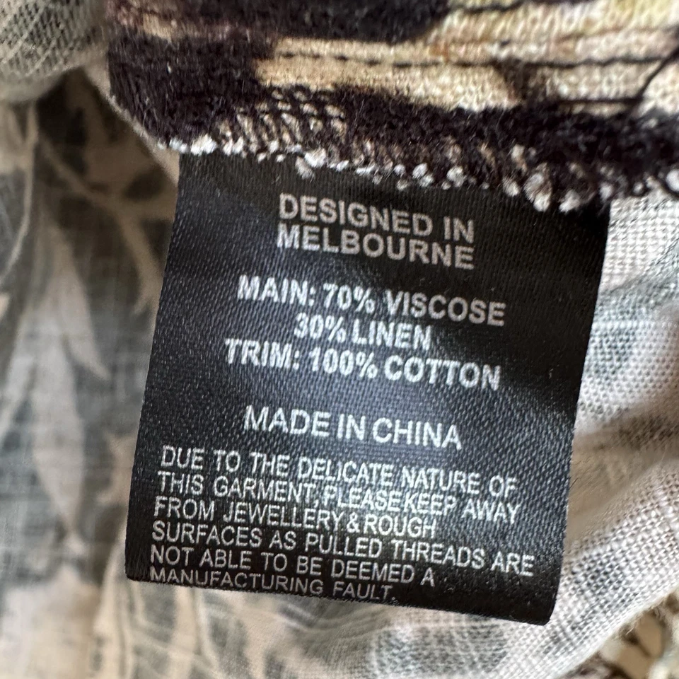 Once Was Sz 1 Florence Persian Floral Linen Blouse Button Up Shirt Puff - image 4 of 4