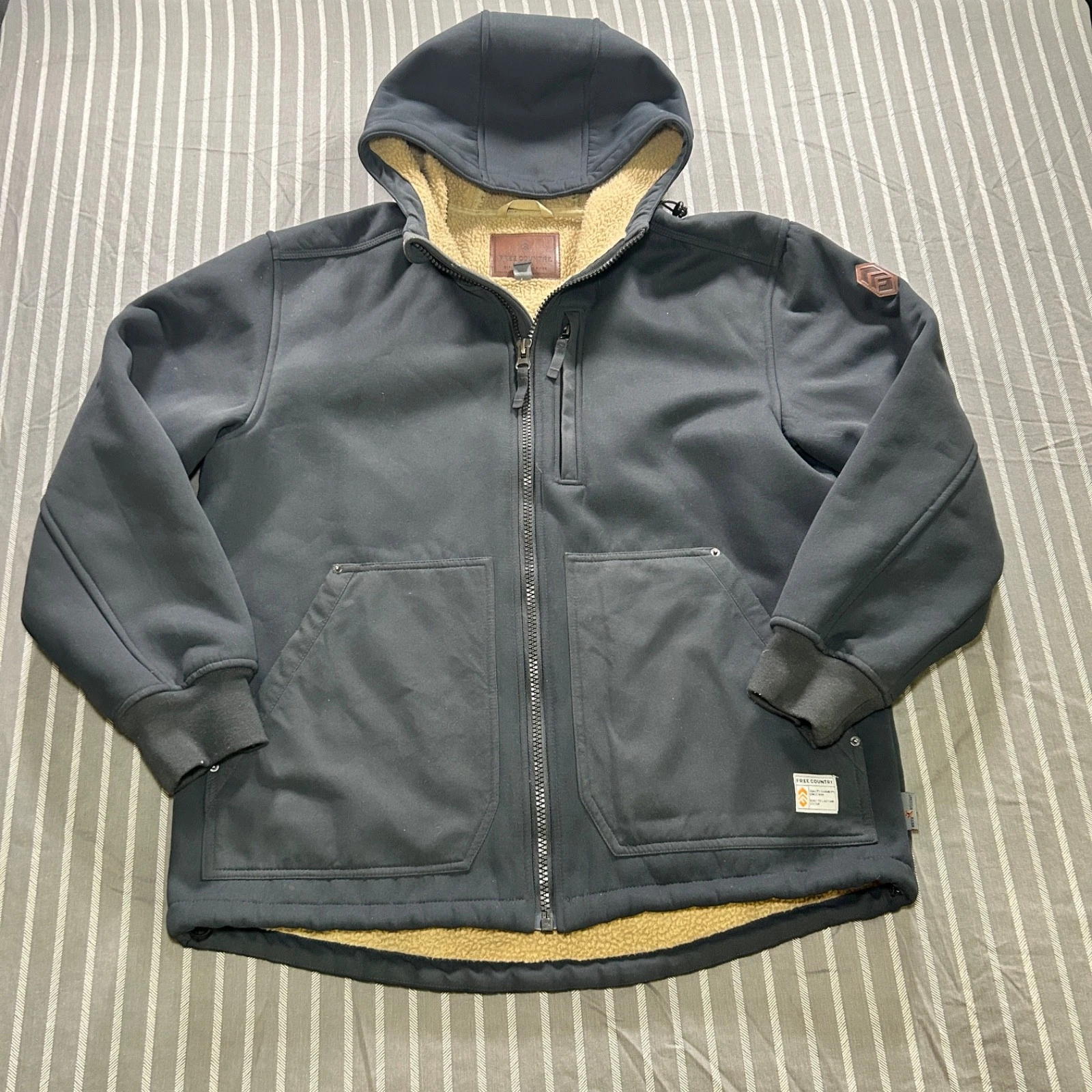 Free Country Black Soft Shell Sherpa Lined Jacket Water/Wind Resistant Size L