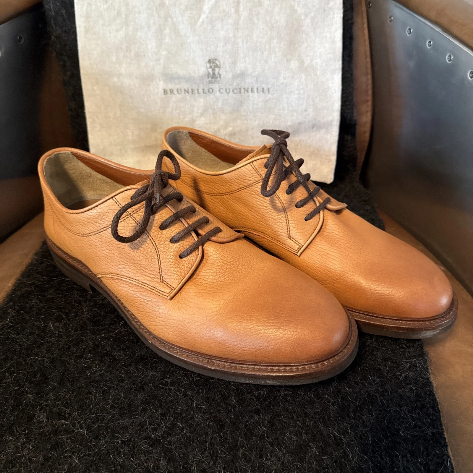 Brunello Cucinelli — 1100$ BRUNELLO CUCINELLI MENS CAMEL LEATHER LACE UP DRESS SHOES SZ:US 11/44EU