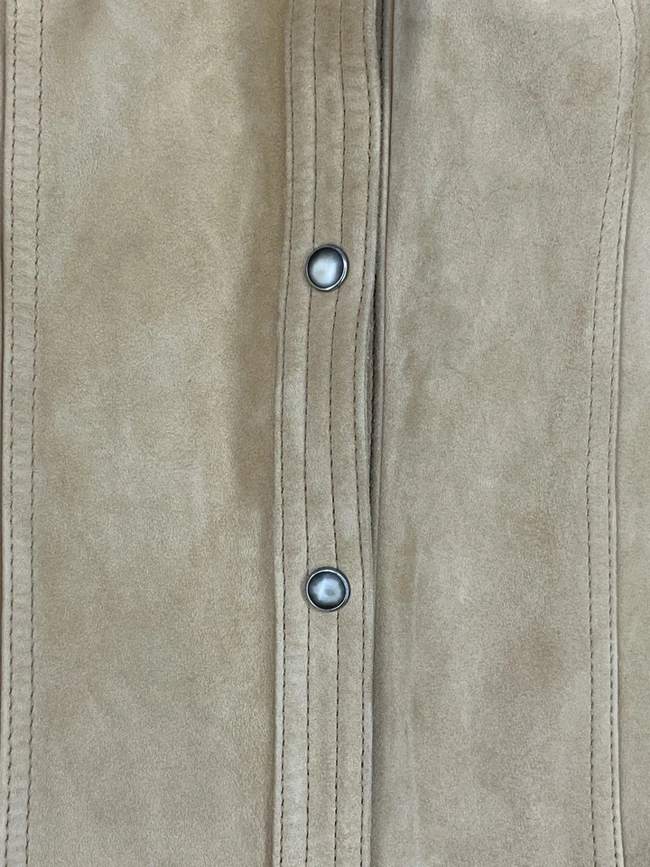 Camisa De Colección Eddie Bauer Cuero de Cabra Genuino Frente a Presión Para Mujer Talla Pequeña Tostada Foto 3 de 4