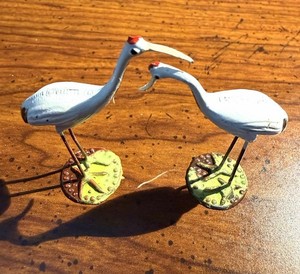 Vintage Bonsai Garden Miniatures Set of 2 Japanese CRANES Standing Made Of Metal