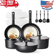 17Pcs Pots and Pans Set Non Stick, Cookware Set Detachable Handle
