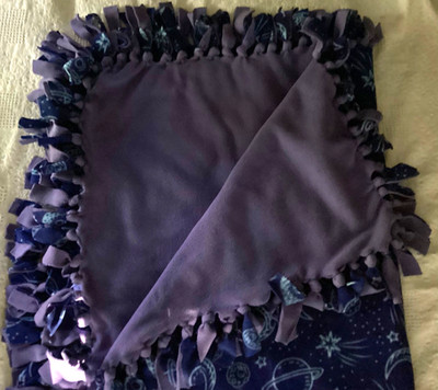 Tie Blanket Fleece Outer Space Blue Purple Handmade No Sew Throw 64x50