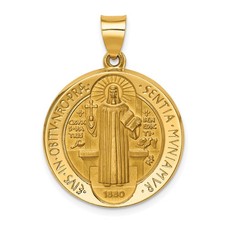 14k Gold Polished  Satin St. Benedict Reversible Hollow Medal Pendant 2.02 g
