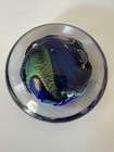 Jim Karg DICHROIC Multicolored Hand Blown Art Glass Disc Paperweight SIGNED — photo 5
