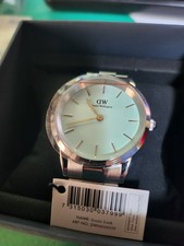 Daniel Wellington Iconic Link Mint 36mm Silver Pastel Green Watch DW00100539 New