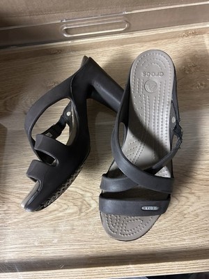 Crocs Cyprus IV Heels Slip On Slides Sandals Women Size 7 Brown Tan 14558