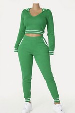 Fashion Nova Stay With Me Sweater Pant Set Green 2-Piece Jogger Women’s Size L