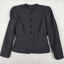 Armani Collezioni Wool  Silk Black Peplum Blazer Jacket Womens Size 6 Italy