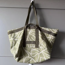 Hawaiian Aloha Leaf Tote Bag Womens Olive Green Lined Shoulder Shopper Carryall